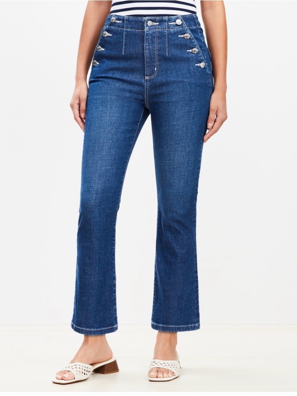 LOFT Curvy size 6 High-Rise Dark Blue Button-Front Jeans Sailor Jeans